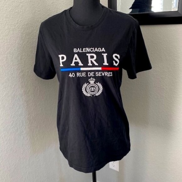 BALENCIAGA 40 Rue De Sevres Paris Black Short Sleeve Tee T-Shirt Medium - Picture 1 of 13
